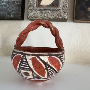 Antique Isleta Pueblo Pottery Basket – Handcrafted Native American- Sold‎ as is